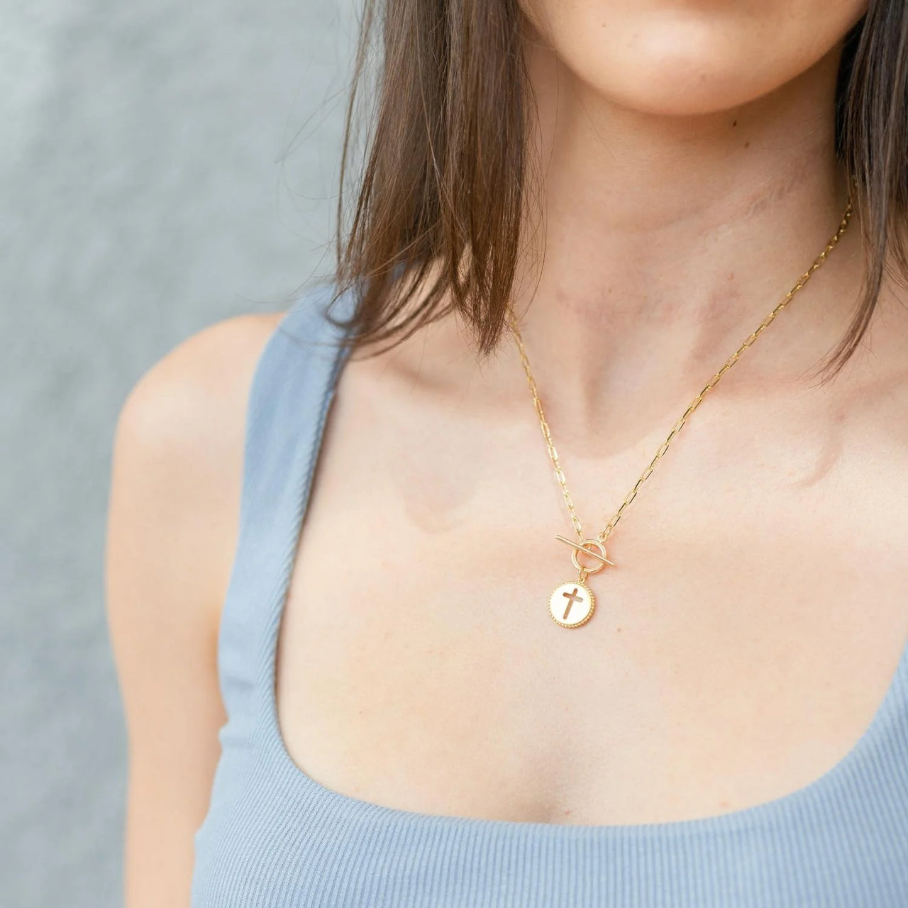 Silver Cross Paperclip Necklace