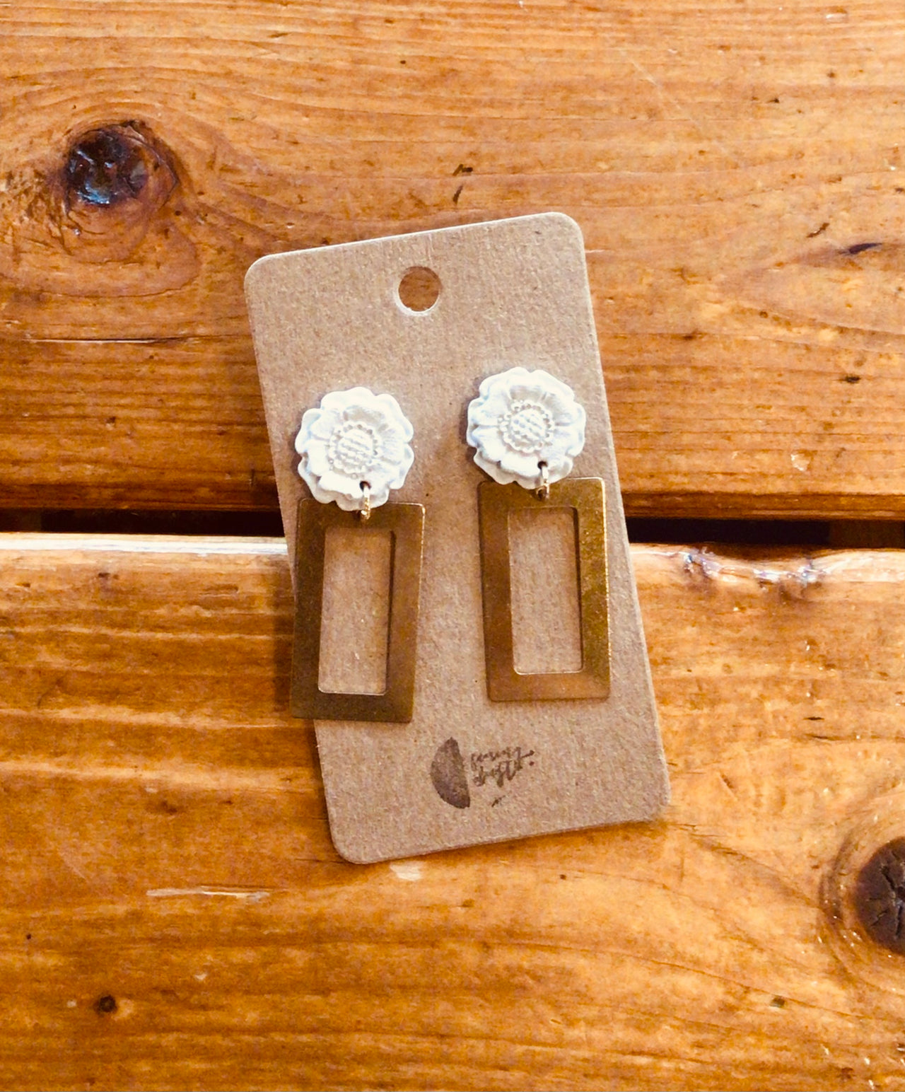 Taupe Flower with Brass Rectangle by Refining Dust