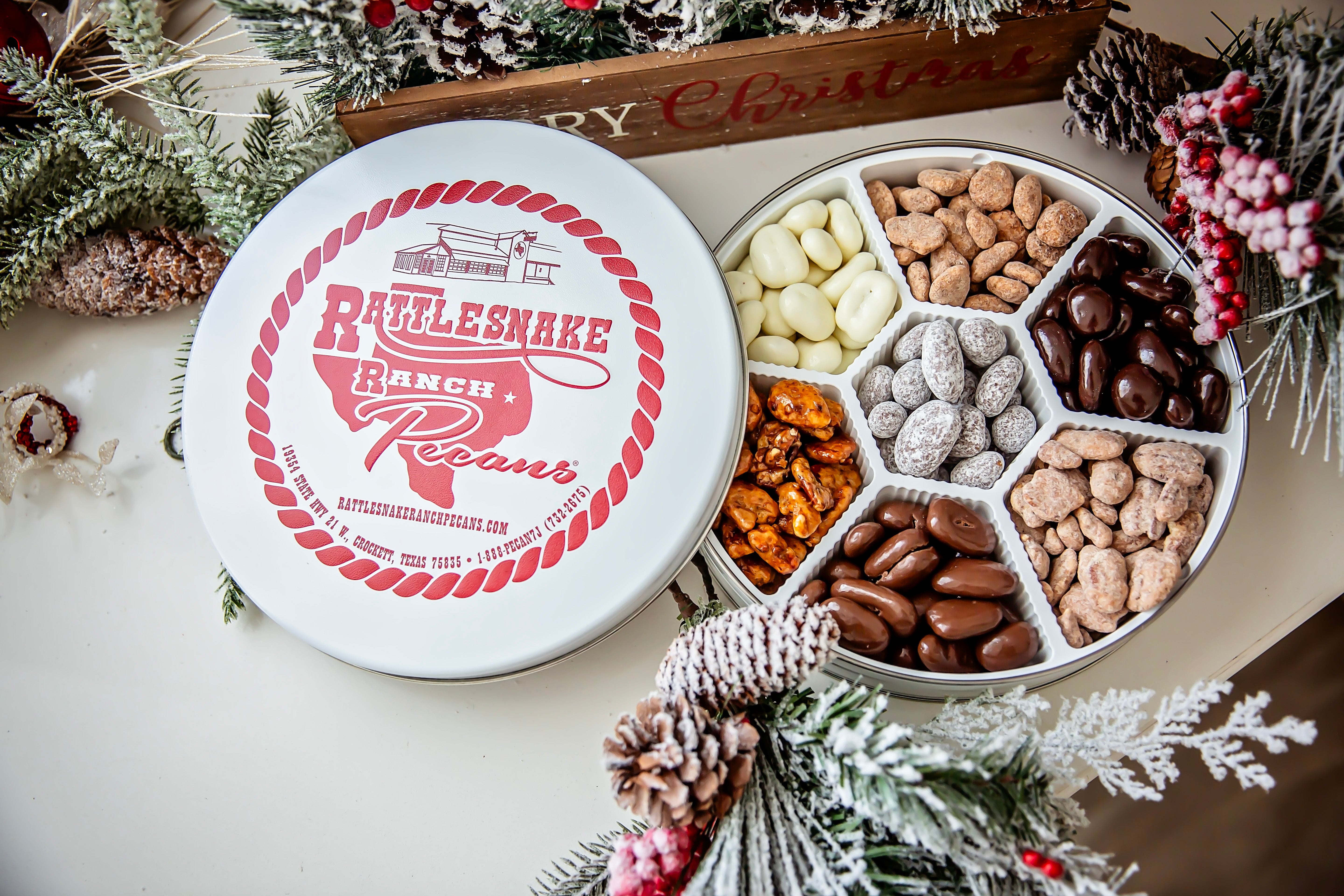 Candied Pecan Gift Tin | 7 Way Texas Gift Tin | Gourmet Christmas Gift