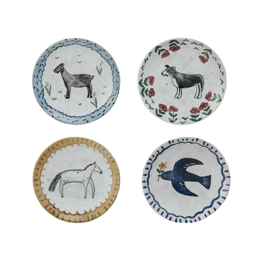 Hand-Painted Stoneware Plate with Animal Image