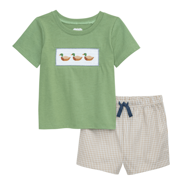 Boys Smocked Mallard Short Set by Mud Pie