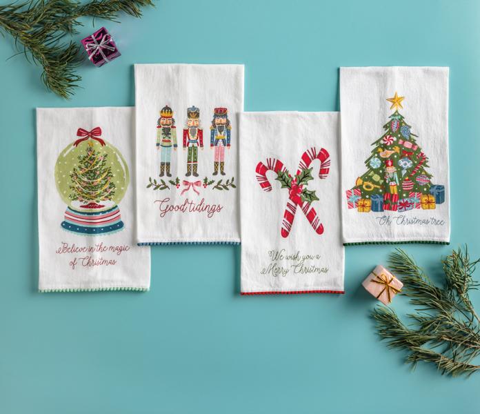 Printed Christmas Towels by Mud Pie
