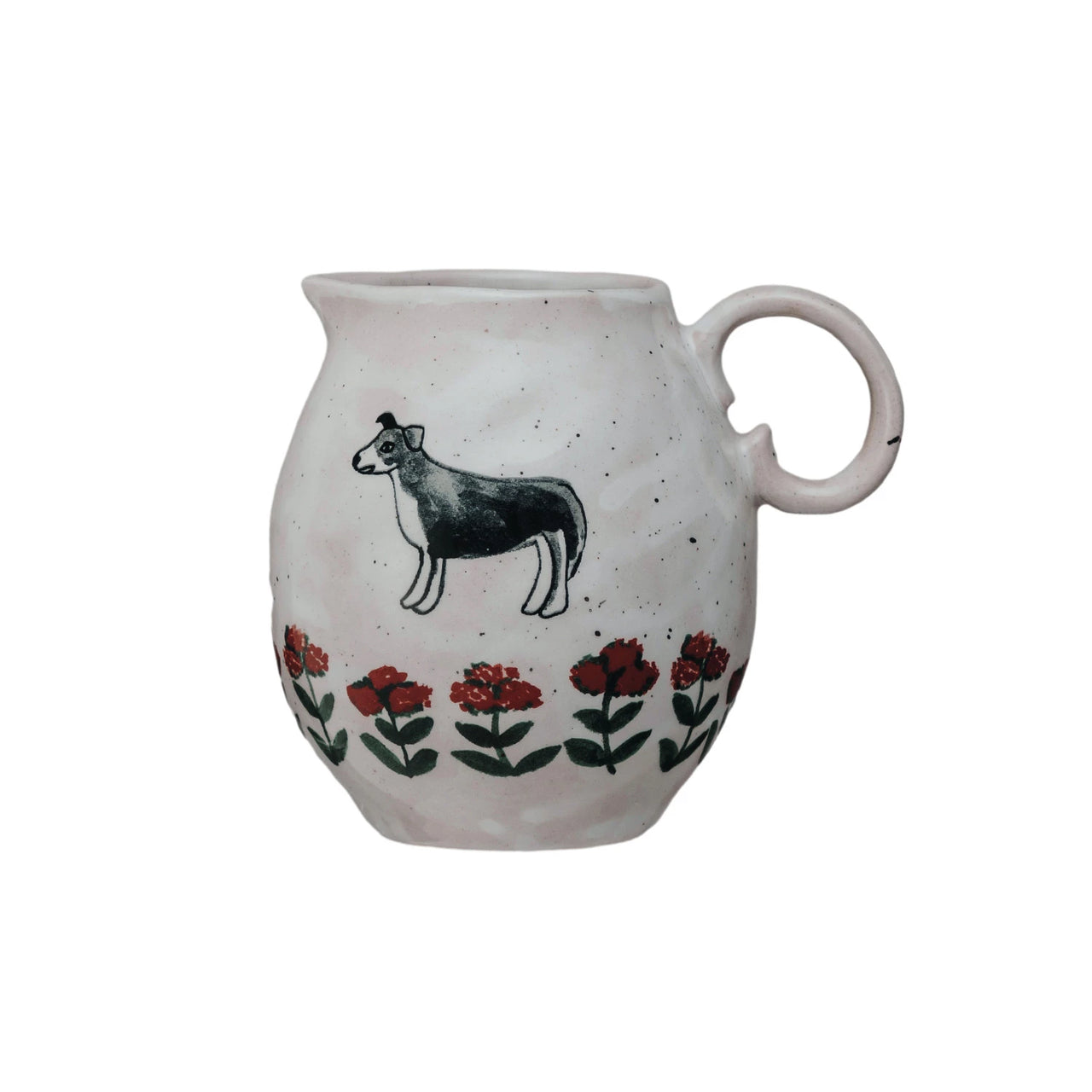 Stoneware Creamer with Dog & Flowers