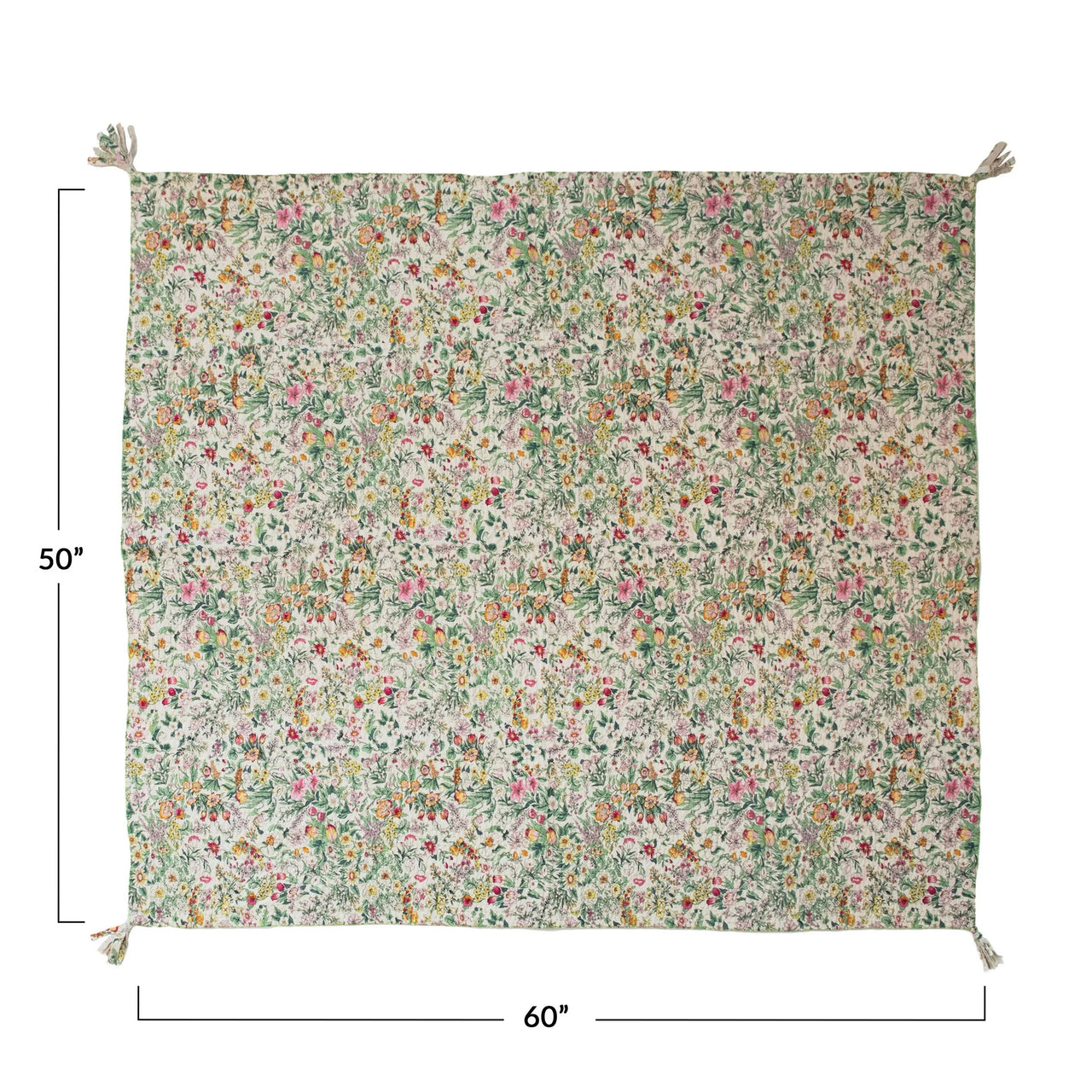 Quilted Cotton Throw with Floral Design