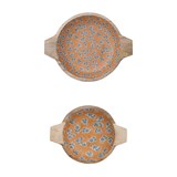 Creative Co-op Enameled Mango Wood Bowls with Handles & Floral Pattern - Set of 2