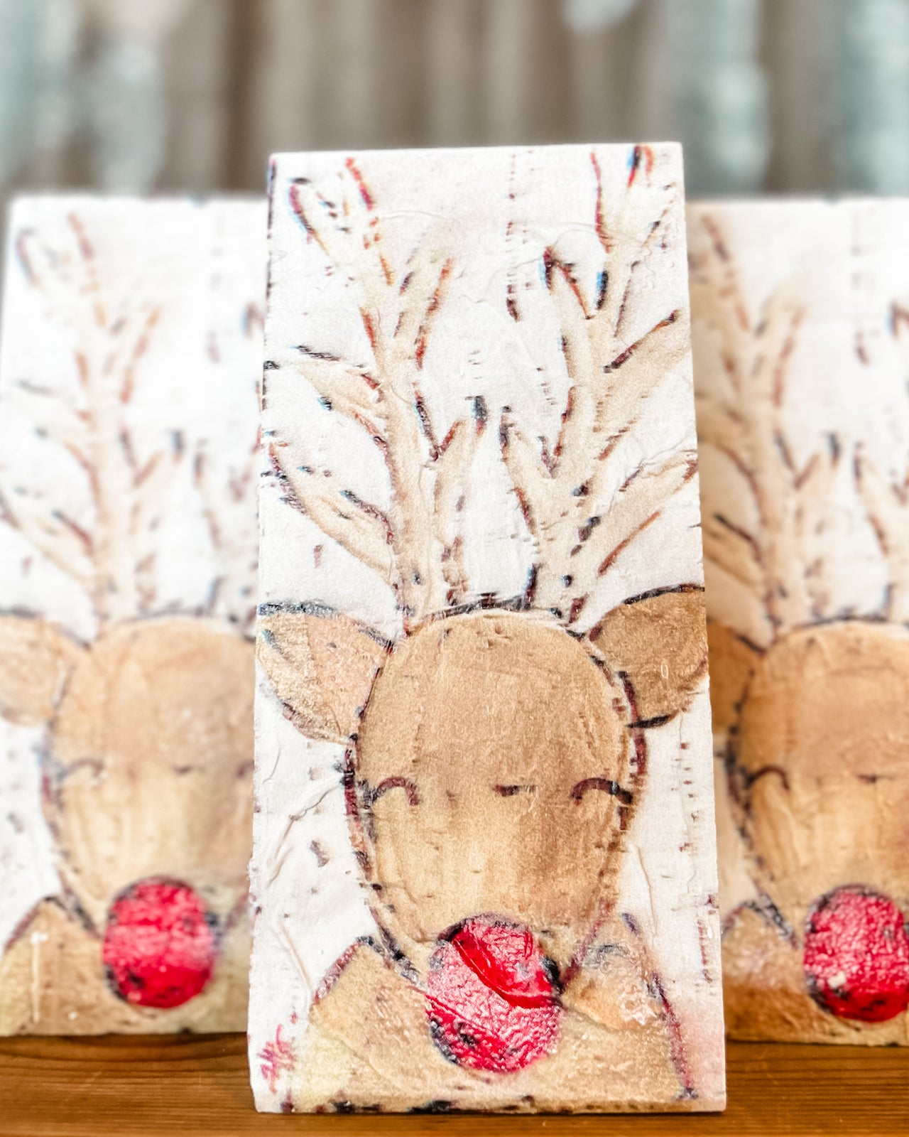 8" Reindeer Textured Wood Block