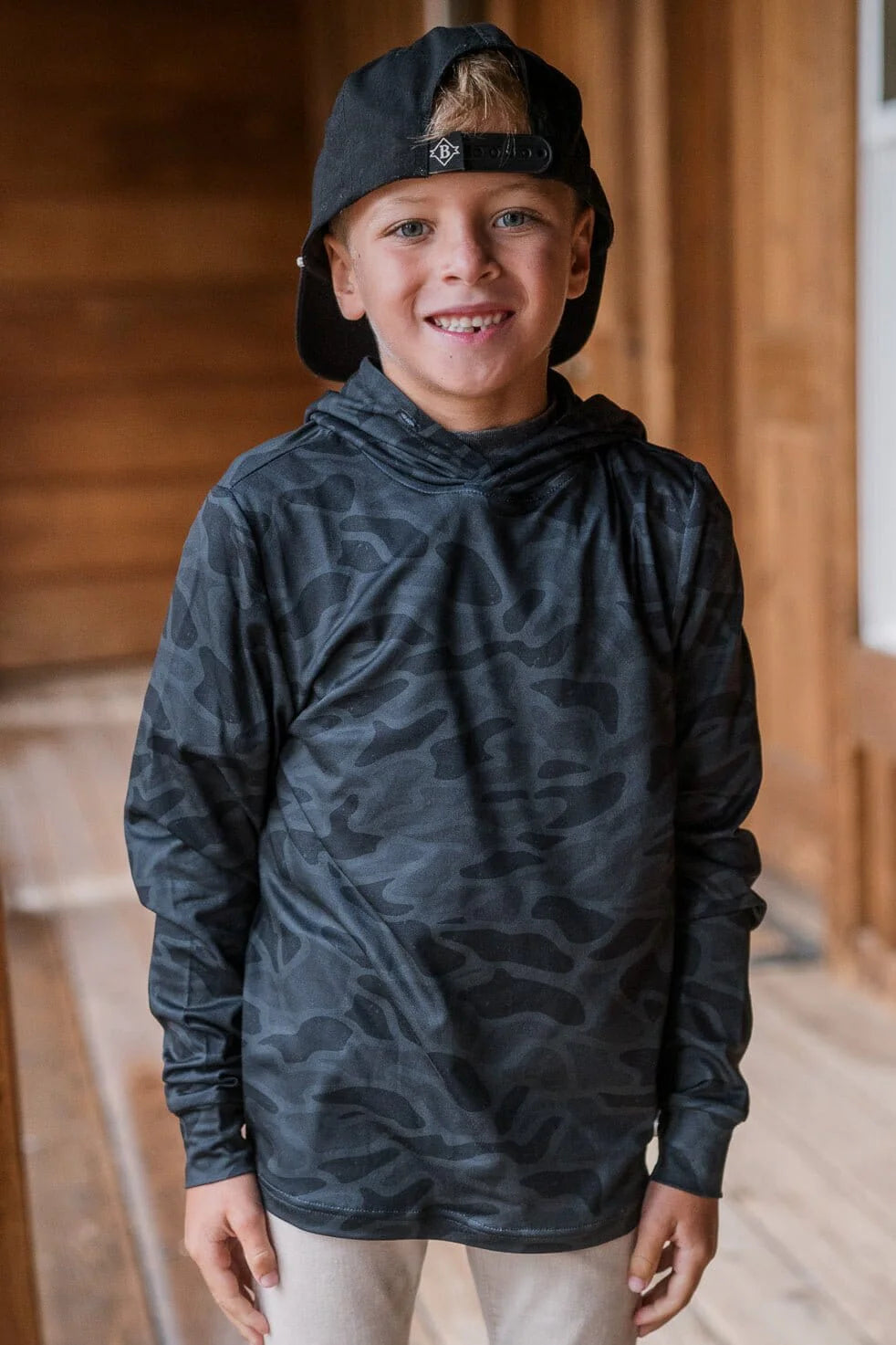 Burlebo Kids' Black Camo Performance Hoodie