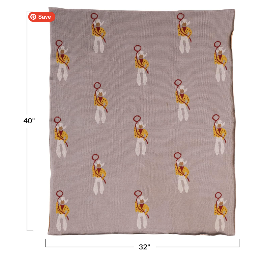 Cotton Knit Baby Blanket w/ Cowboys - Multi Color