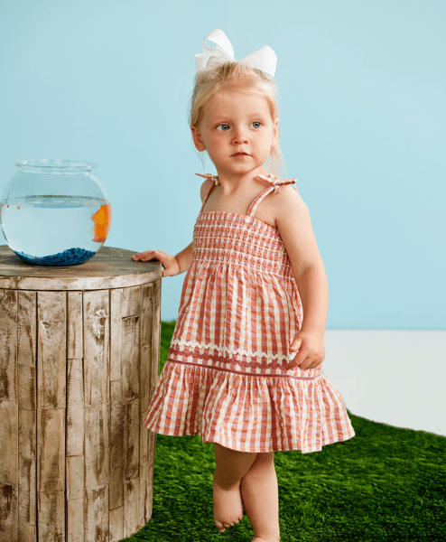 Smocked Check Dress by Mud Pie