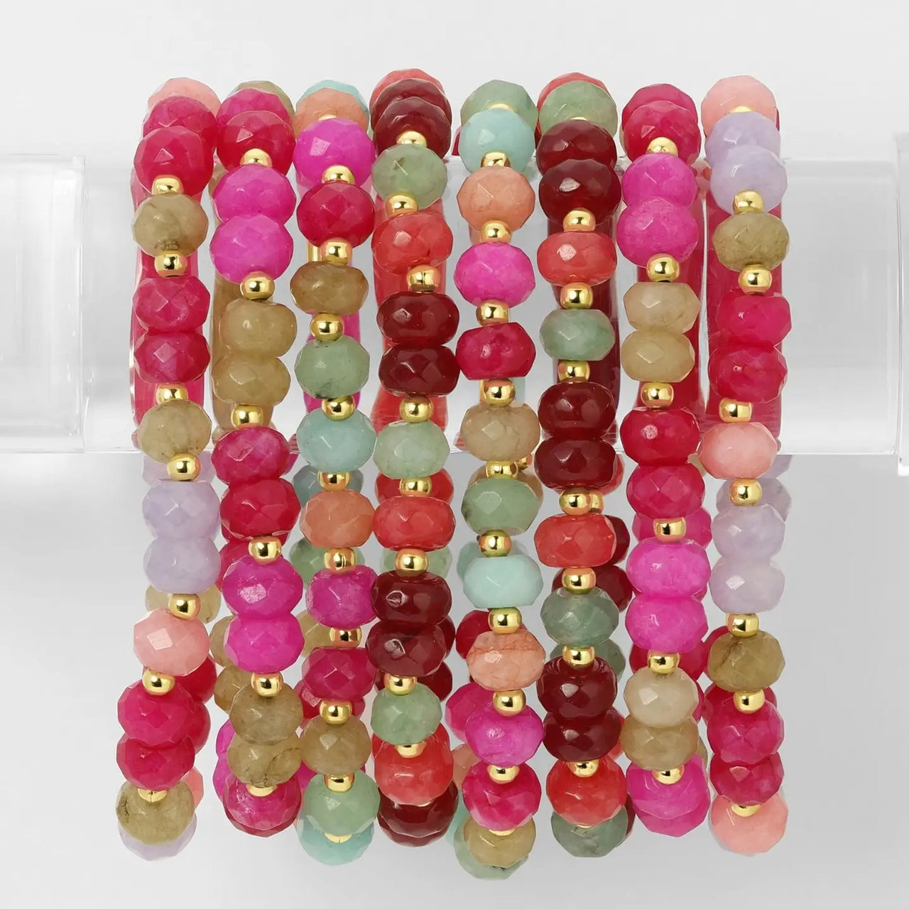 Splendid Iris Large Stone Bracelets with Gold Beads - Bright Assortment