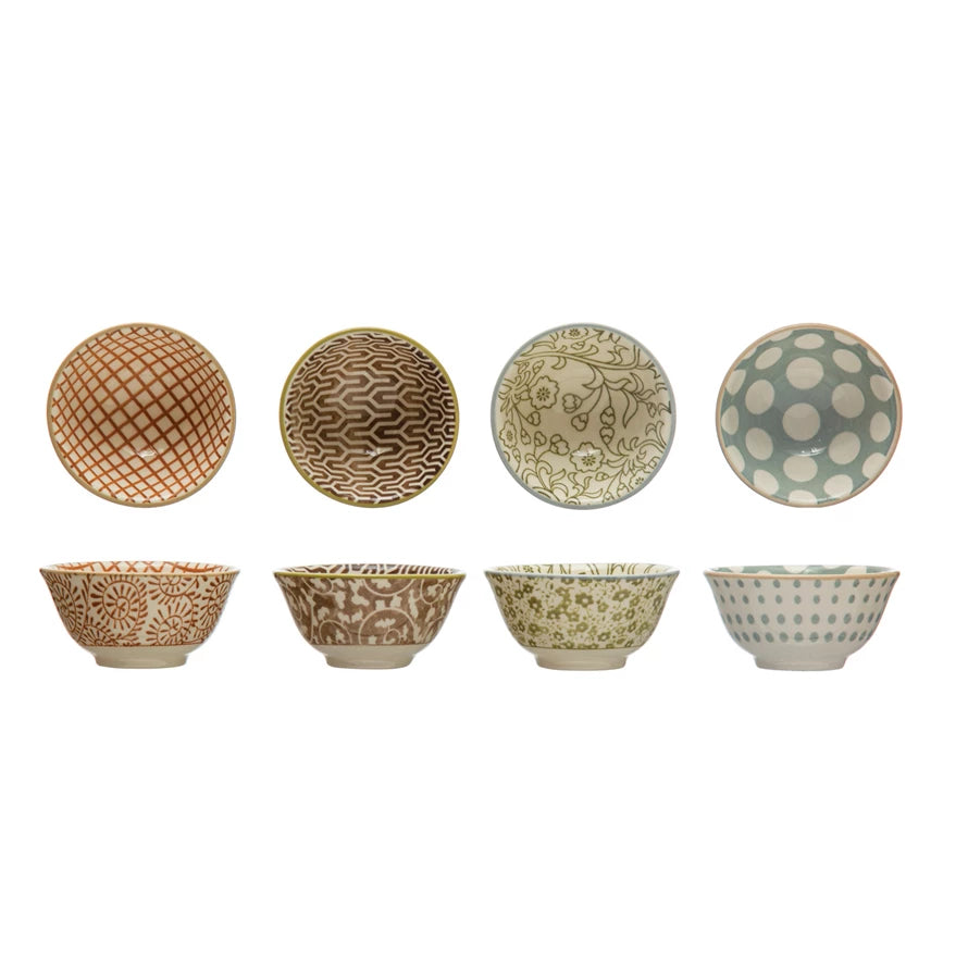 Creative Co-Op Stoneware Pinch Pot w/ Multi Pattern
