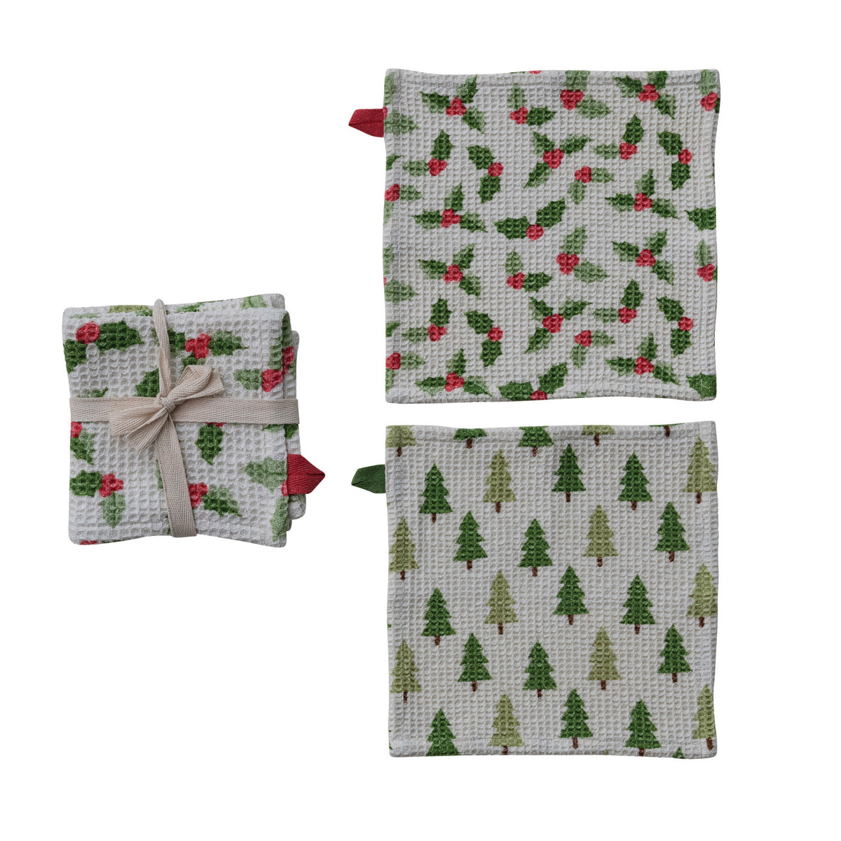 Cotton Printed Waffle Weave Dish Cloth Set of 4