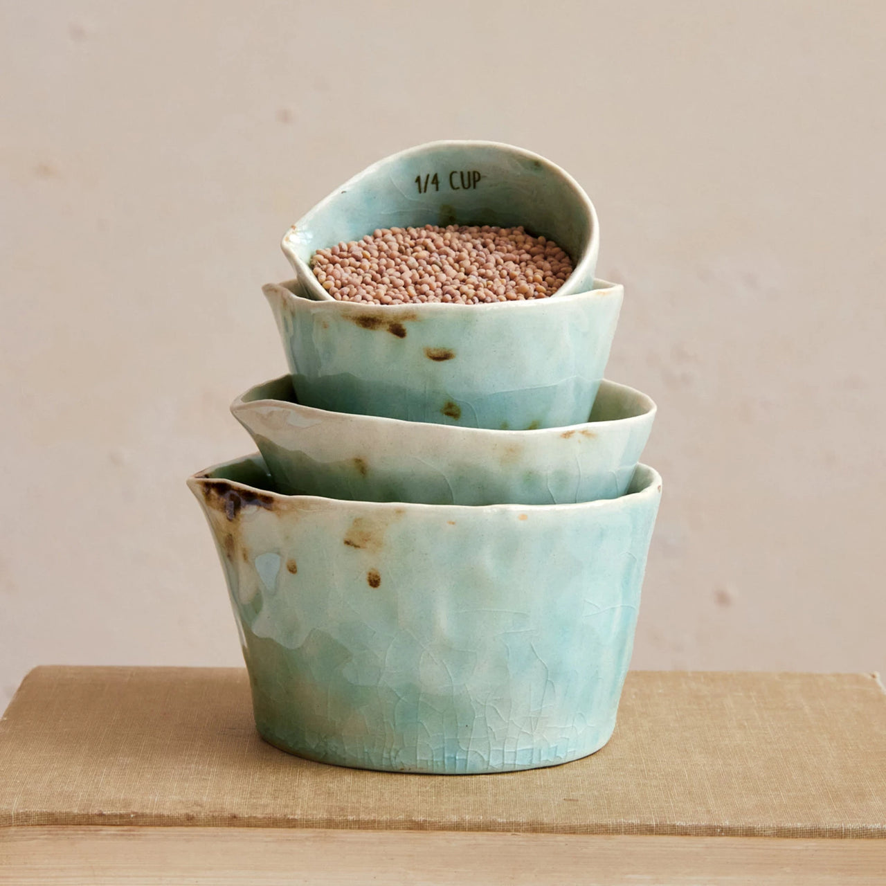 Blue Green Stoneware Measuring Cup Set