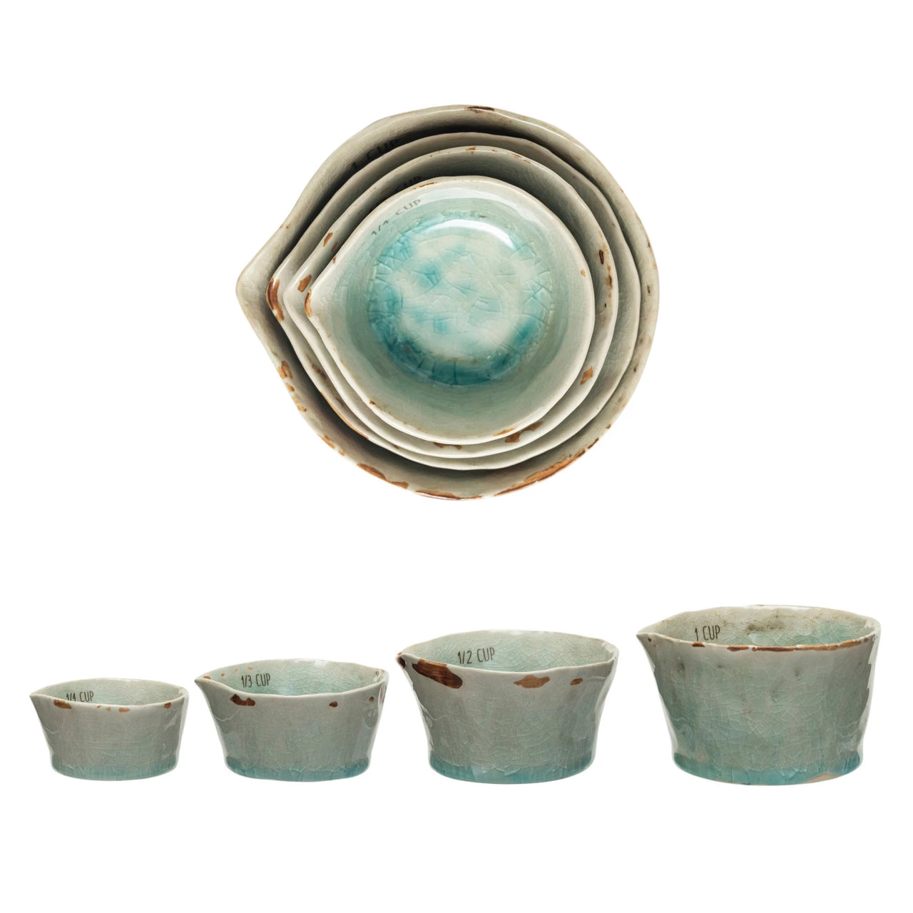 Blue Green Stoneware Measuring Cup Set