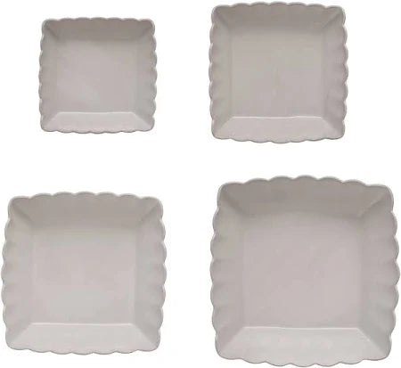 Stoneware Serving Dishes Scalloped Edge Set of 4