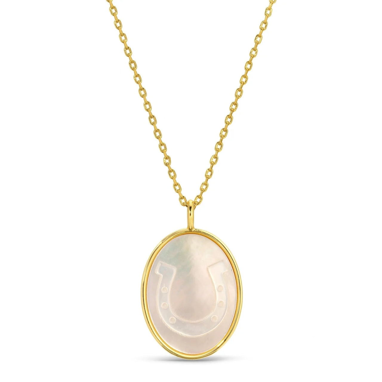 Horseshoe Etched Shell Oval Necklace