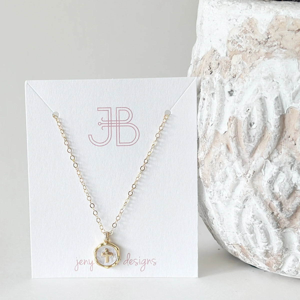 Katie Pearl Cross Necklace By Jeny Baker