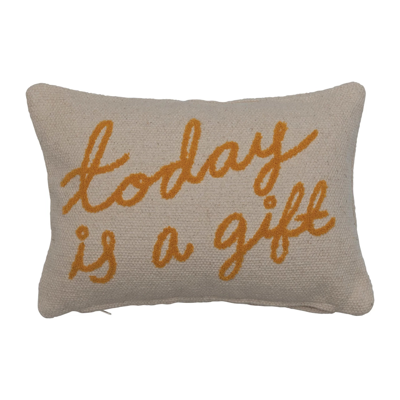 "Today is a Gift" Embroidered Lumbar Pillow